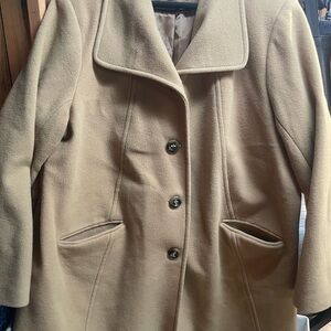 Preston & York Women's Camel Pea Coat - Classic Button Front
